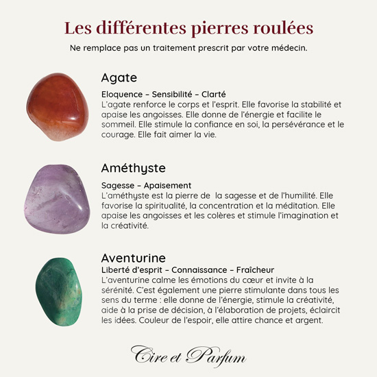 Bougie Galet explications des pierres