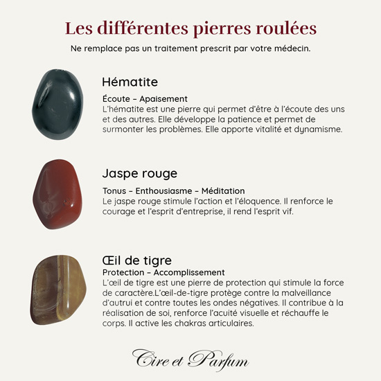 Bougie Galet explications des pierres