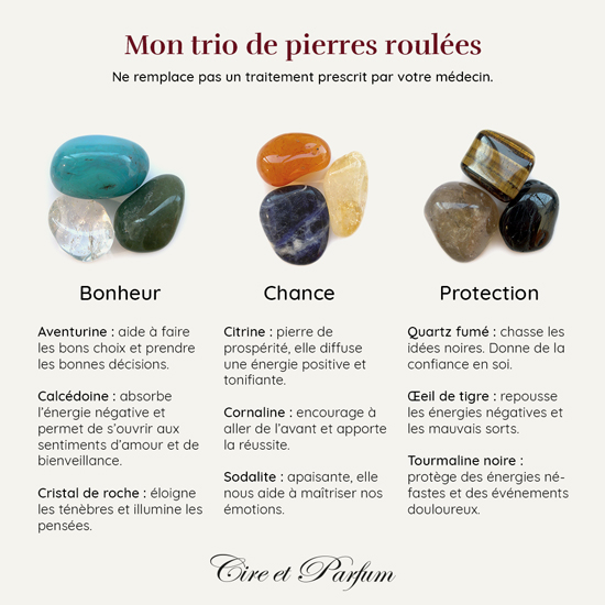 Bougie Trio explications des pierres