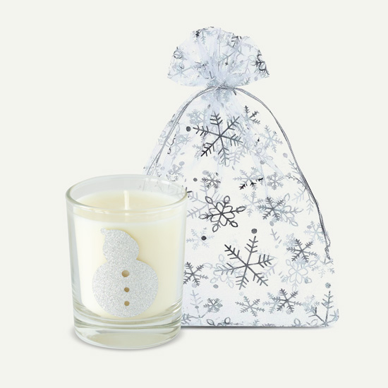 Bougie de Noël motif bonhomme de neige