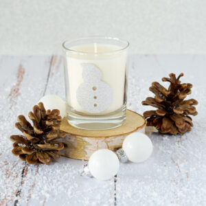 Bougie de Noël motif bonhomme de neige