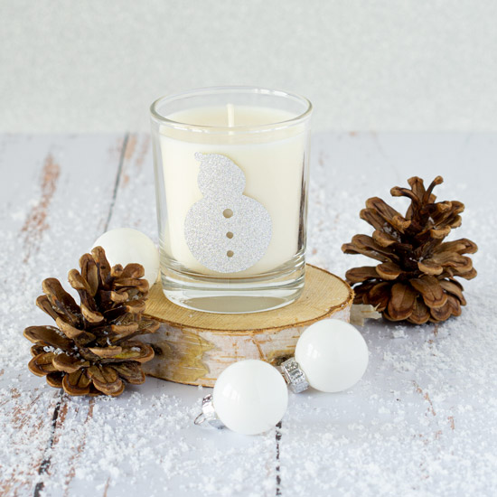 Bougie de Noël motif bonhomme de neige